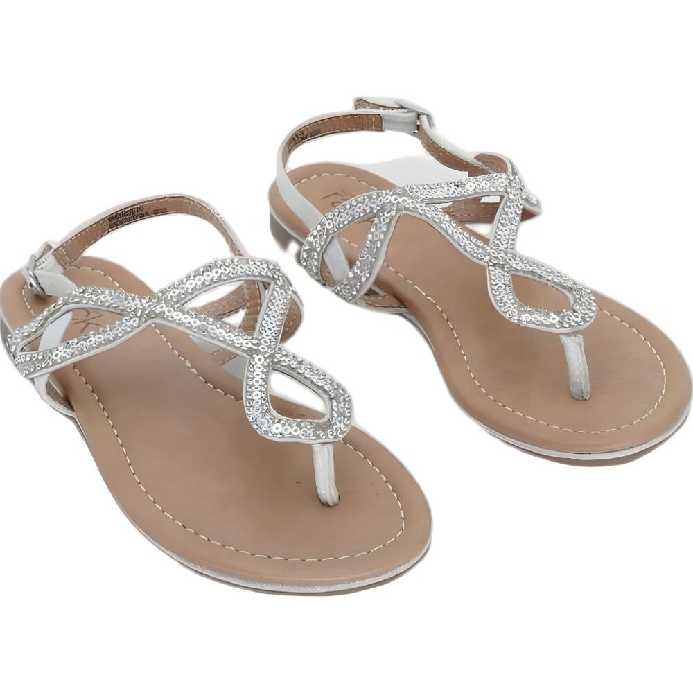 Nordstrom Rack Girls Silver Sparkle Flat Sandals Size 13 - Shop Now